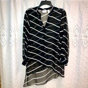 💕Chico’s black and white striped sheer shirt Sz 0